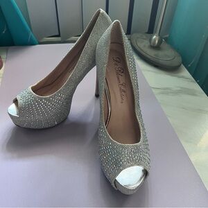 Silver Rhinestone Peeptoe Pumps